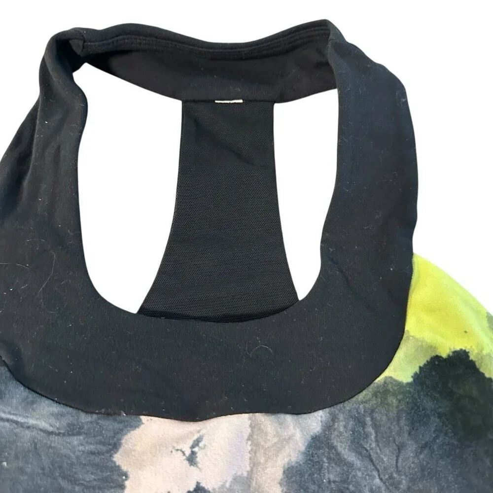Lululemon Women’s Scoop Neck Racer Gray Yellow  Built In Bra Tank Top Size 4